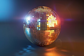 Classic disco ball reflecting colorful lights, creating a festive atmosphere perfect for party or celebration themed projects