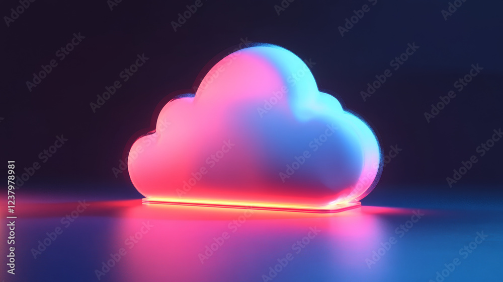 Poster dada cloud technology outline icon with laptop computer connected to cloud. information storage, syn