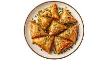 Delicious baklava pieces with pistachios on transparent background