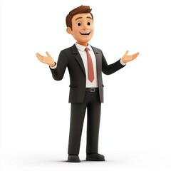 Businessman in a formal suit giving a presentation, isolated on a clean white background