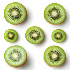 Fototapeta premium Sliced kiwi fruit, overhead view, white background, food photography