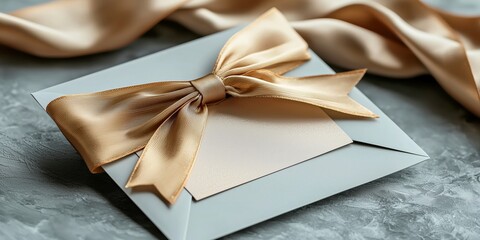 Elegant envelope with a satin ribbon and blank card on a textured surface for special occasions