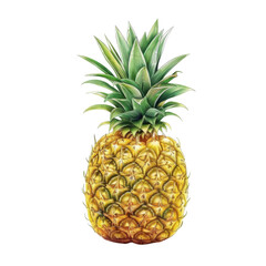 Obraz premium Fresh pineapple with vibrant green leaves and textured yellow skin, perfect for tropical themes and culinary uses