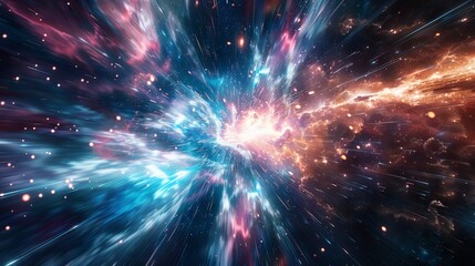 Futuristic hyper jump 3D spaceflight illustration with radiant cosmic energy and vibrant nebula trails