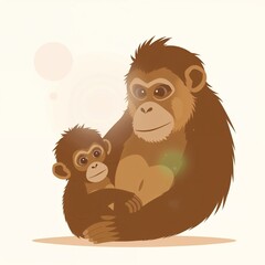 Obraz premium Loving Mother and Baby Monkey, Heartwarming Embrace. animal protection, rare animals, conservation, wildlife, zoo, tourism, children's book