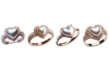 Luxurious jewelry set with diamond ring heart frame isolated on white background. transparent PNG, Generative AI