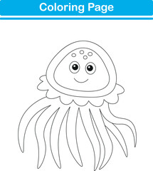 Funny cartoon jellyfish. Coloring pages. Vector illustration