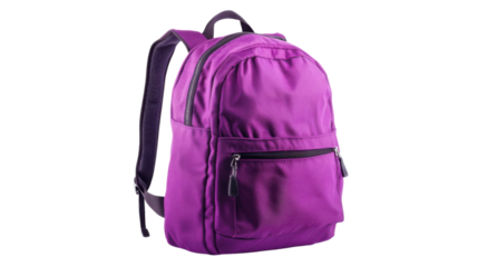 Purple backpack isolated on transparent background for compositing