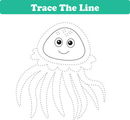 Handwriting Practice. Tracing lines and coloring jellyfish for children. Vector Illustration