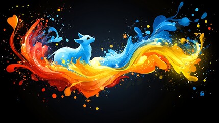 Playful Abstract Illustration of a Dog and Cat with Colorful Swirls