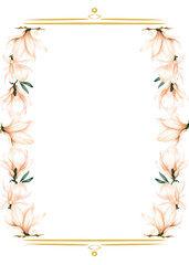 Watercolor Floral frame with pink peonies. Luxurious soft invitation border for Wedding card.