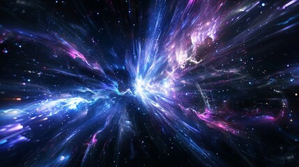 Futuristic hyper jump 3D spaceflight illustration with radiant cosmic energy and vibrant nebula trails