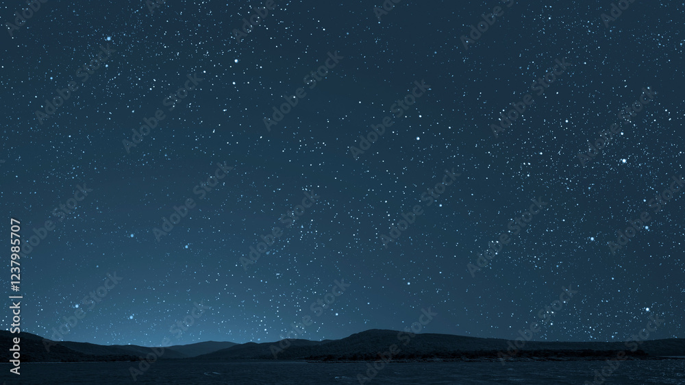 Wall mural a movement of stars in the night sky with the view of mountains..