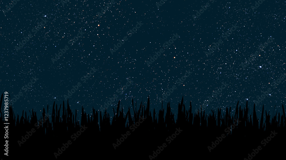 Wall mural a a movement of stars in the night sky with the view of mountains..