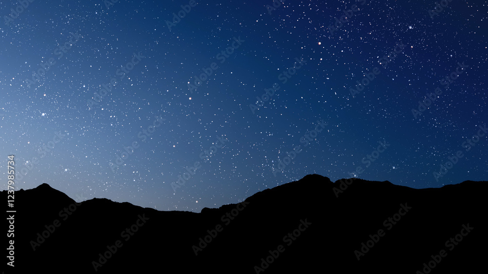 Wall mural a movement of stars in the night sky with the view of mountains..
