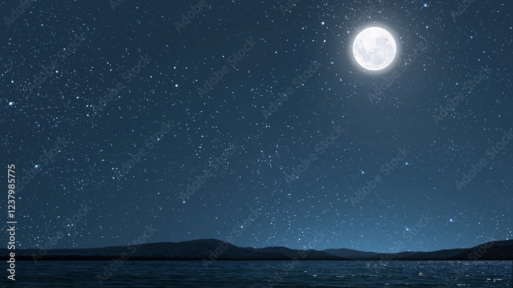 Wall mural a movement of stars in the night sky with the view of mountains..