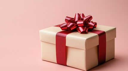 Obraz premium A Beige Gift Box with a Red Ribbon Bow