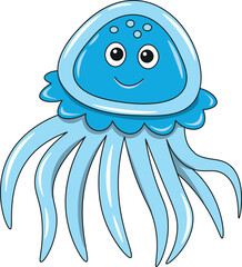 Cute jellyfish cartoon. Flat vector illustration. Wild life animals. Cute animal on white background