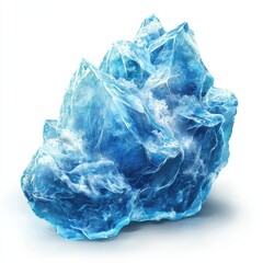 Obraz premium Chunk of blue ice with a rough crystalline structure, centered on a clean white background