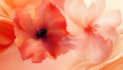 Fototapeta premium Soft Peach and Warm Red Floral Blends in Abstract Radiant Motion