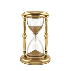 Elegant hourglass with golden frame and sand flowing, symbolizing time