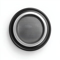 classic round speaker with a silver grille and a black outer frame, centered on a clean white background