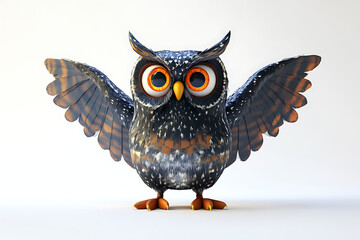 Obraz premium owl on a white background, owl on a blank white background, a owl, owl, cute owl, white background, copy space for add text, 3d rendering, 3d, vector, AI generative