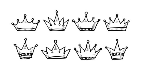 Crown king, queen, prince, and princess doodle cartoon vector element icon © Muse Stock