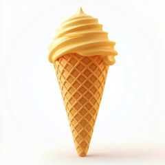 Classic vanilla ice cream cone with a waffle texture, isolated on a clean white background