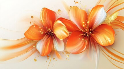Naklejka premium Vivid Tangerine and Gold Floral Shapes in Abstract Form Artistic Touch