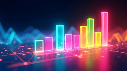 the glowing business graph on black background
