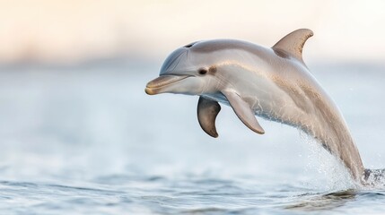 Fototapeta premium Dolphin leaping ocean sunrise wildlife nature