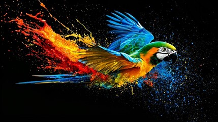 Colorful Parrot in Paint Splatter