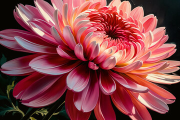 Fototapeta premium Photo oil painting of a pink chrysanthemum flower, a thick brush was used to create texture on the petals.