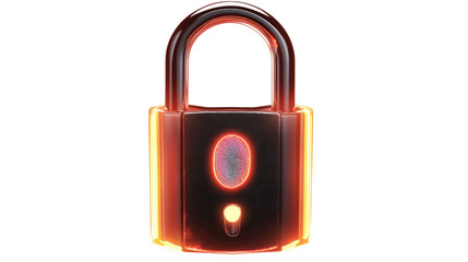 Fingerprint padlock scanning on transparent background: biometric security concept