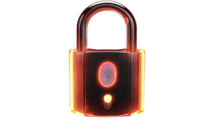 Fingerprint padlock scanning on transparent background: biometric security concept