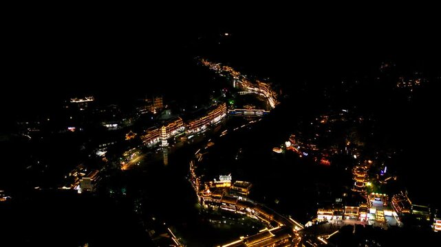 Fenghuang, Tuojiang River, Night lights, China