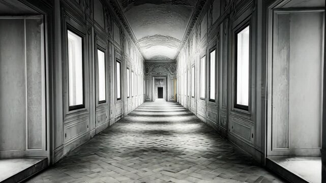 Elegant corridor with windows illuminating the path in a historic building