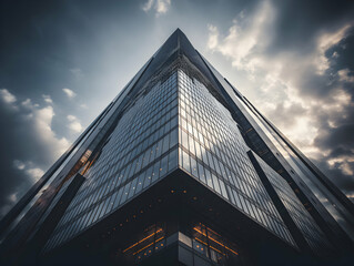 Naklejka premium Modern Skyscraper Reflecting Sunlight and Sky