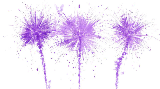Purple fireworks exploding with transparent background