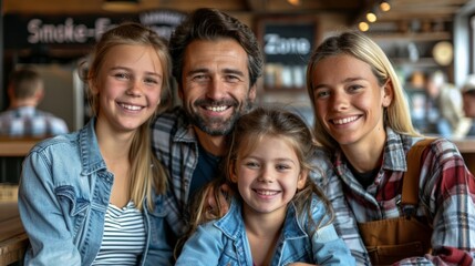 National No Smoking Day. A happy family enjoying time together at a cozy cafe.