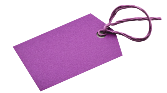 Purple blank label with string on transparent background