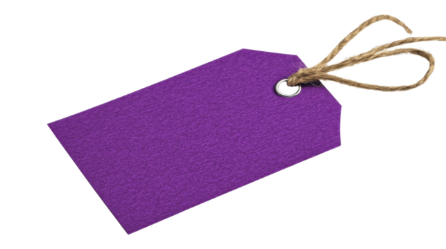 Purple blank tag with string on transparent background