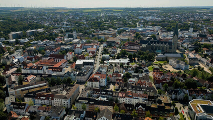 Aerial view around the old town of the city Paderborn, in Germany on a sunny day in summer