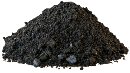 Pile of black soil isolated on transparent background