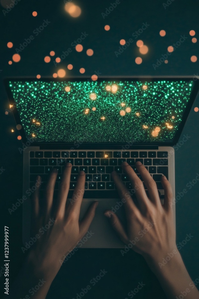 Leinwandbilder Digital Security Visualization Technological Workspace with LED Overlay and Cyber Key Graphics - Internet Safety Innovations for Tech-Savvy Professionals