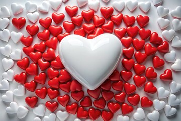 A graphic design featuring a white heart centered on a red heart background; perfect for Valentine's Day.