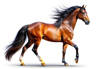 Obraz premium A majestic bay horse silhouette, showcased in exquisite equestrian photography, stands out against a pure white backdrop.