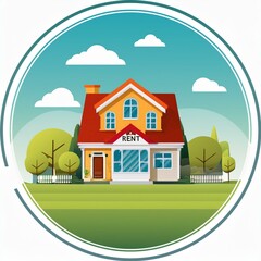 Naklejka premium Powerpoint, vector, clip arts about sell a home, happy seller and buyer shaking hand front of a apartment of a long building, transparent, isolated white background