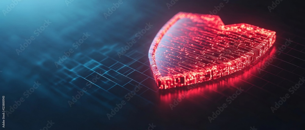 Poster Futuristic Cybersecurity Display Neon Shield on Digital Grid - Innovative Tech Content and Online Safety Advocacy for Corporate Protection